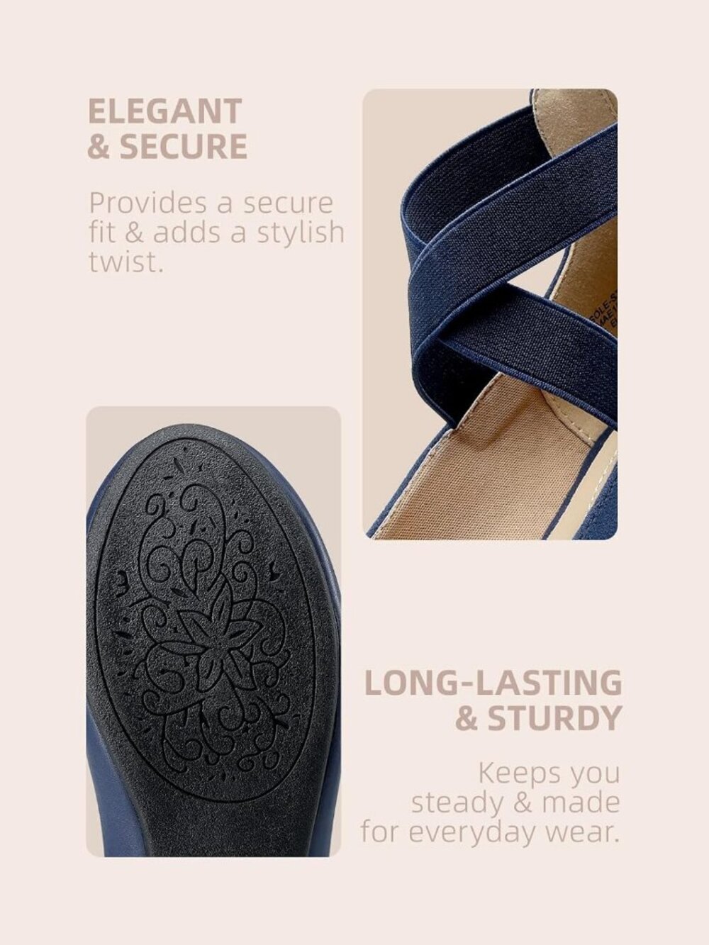 Women's Navy-1 Ankle Straps Fashion Elastic Elegant Flexible Flats Dress Shoes - Picture 5 of 6